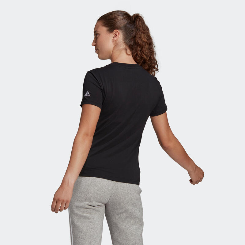 Camiseta Mujer Manga Corta 100% Algodón Fitness Linear Negro | Decathlon