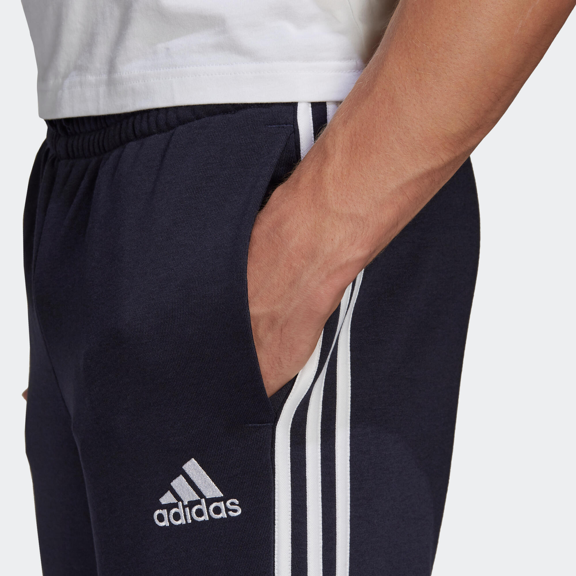 Pantaloni uomo fitness Adidas 3 stripes regular misto cotone blu ADIDAS |  DECATHLON