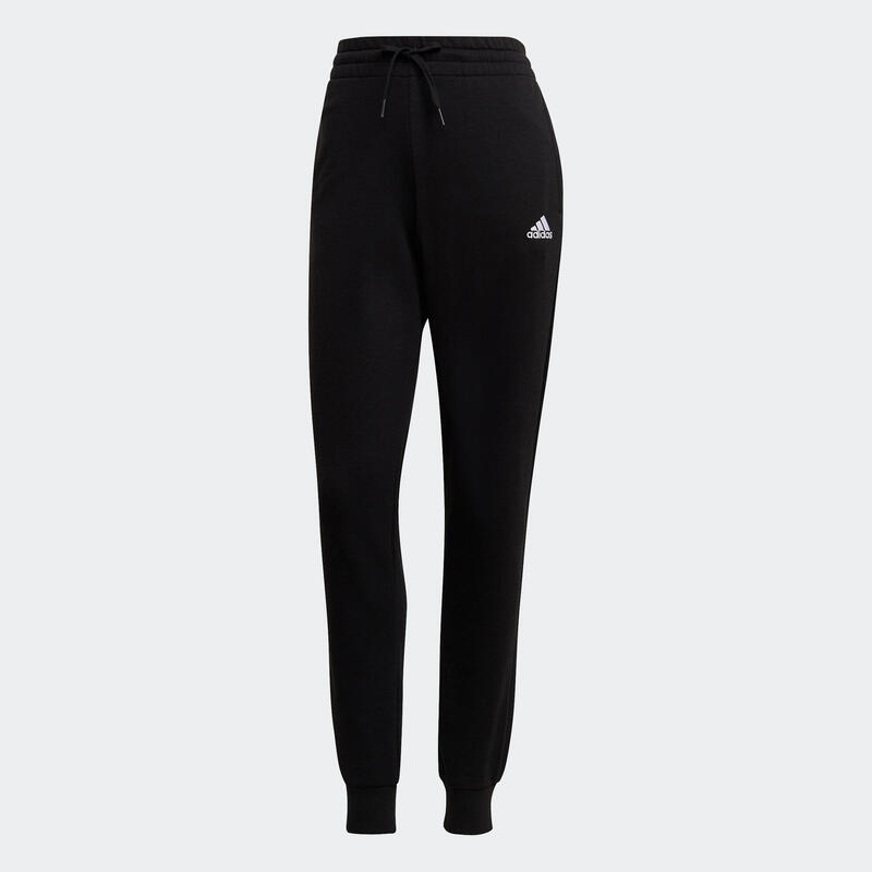 Joggingbroek voor fitness dames hoog aandeel katoen aansluitend Linear zwart