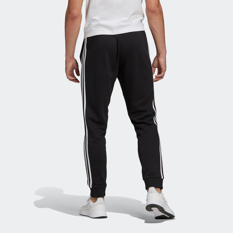 Pantalon jogging fitness homme coton majoritaire coupe droite - 3 Stripes noir