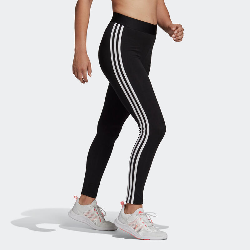 Legging voor fitness 3 strepen zwart