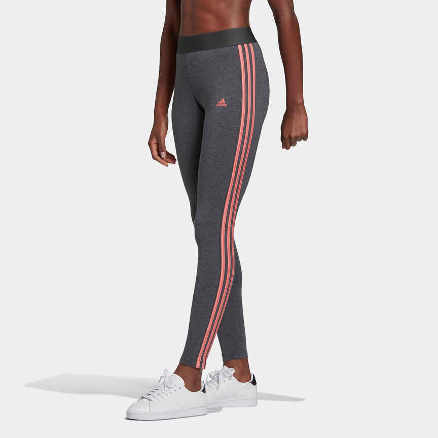 Leggings Fitness 3 Streifen Damen graumeliert/rosa Adidas DECATHLON