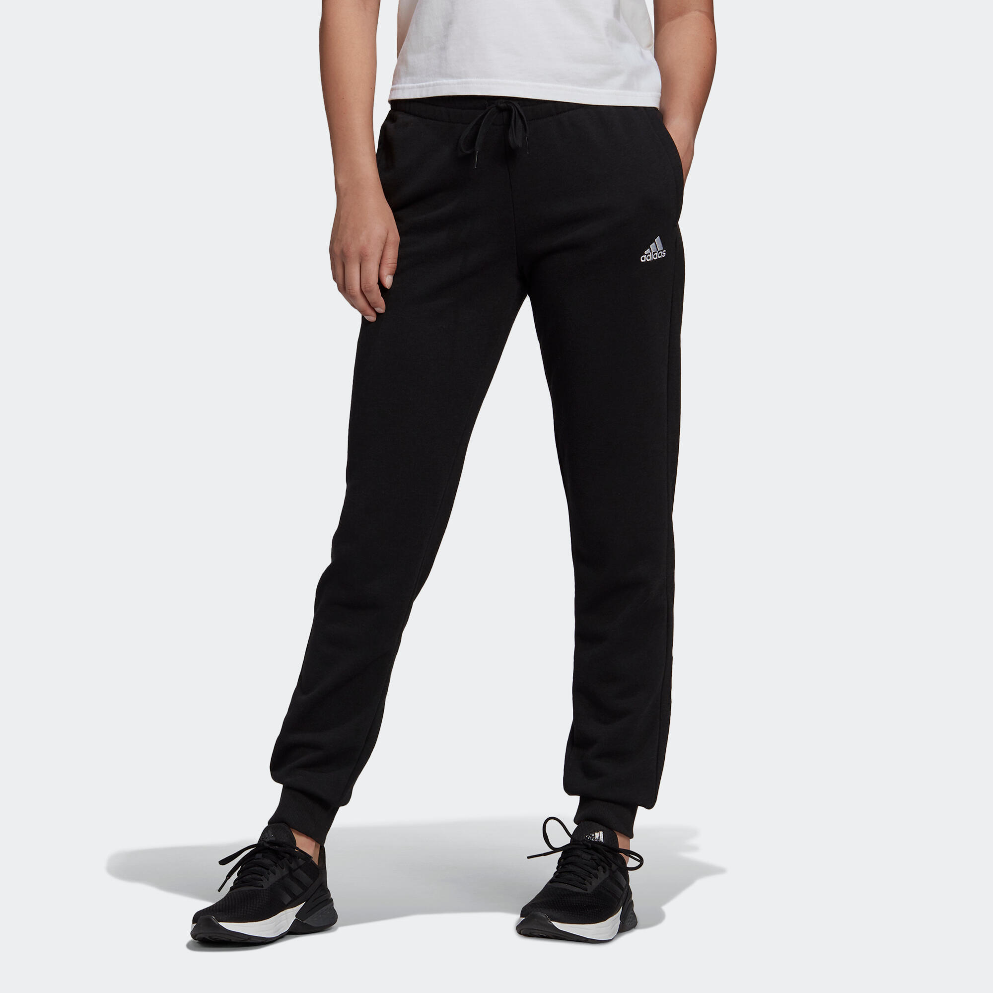 Pantalon de trening fitness bumbac majoritar negru damă Adidas imagine 2022