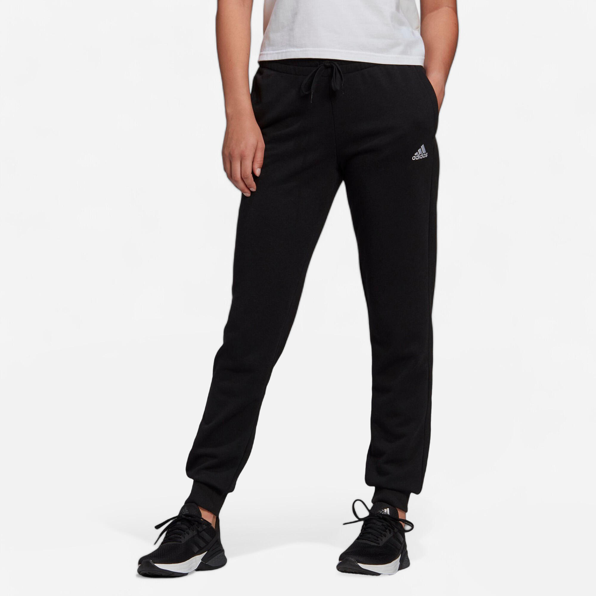 ADIDAS Joggingbroek voor fitness dames hoog aandeel katoen aansluitend  Linear zwart | Decathlon