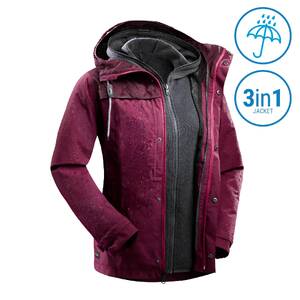 Women's 3-In-1 Waterproof Comfort 0°C Travel Trekking Jacket - TRAVEL 100 - pink