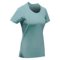 Camiseta de montaña y trekking manga corta Mujer Quechua MH500 celeste