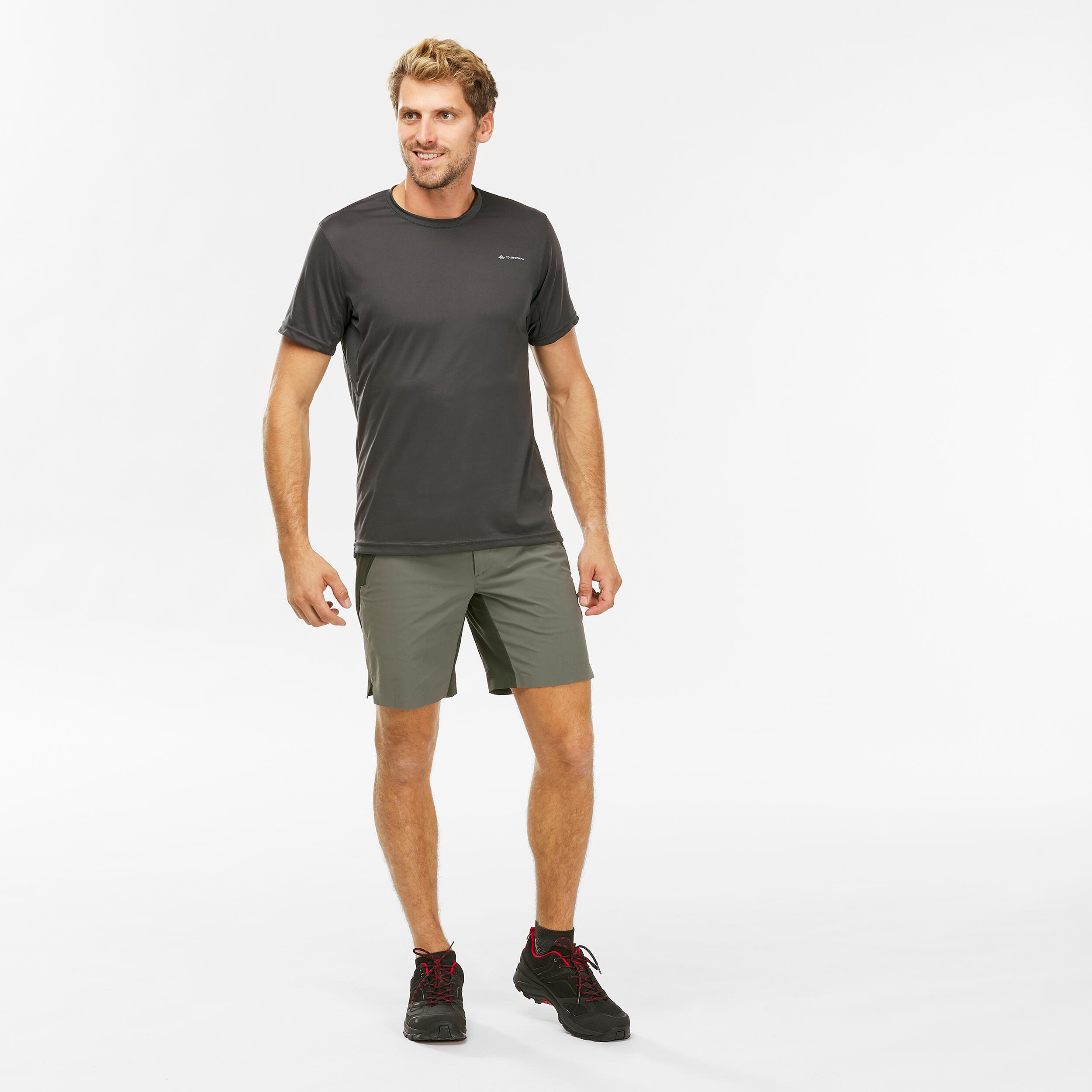 Men's Hiking Synthetic Short-Sleeved T-Shirt  MH100 3/4