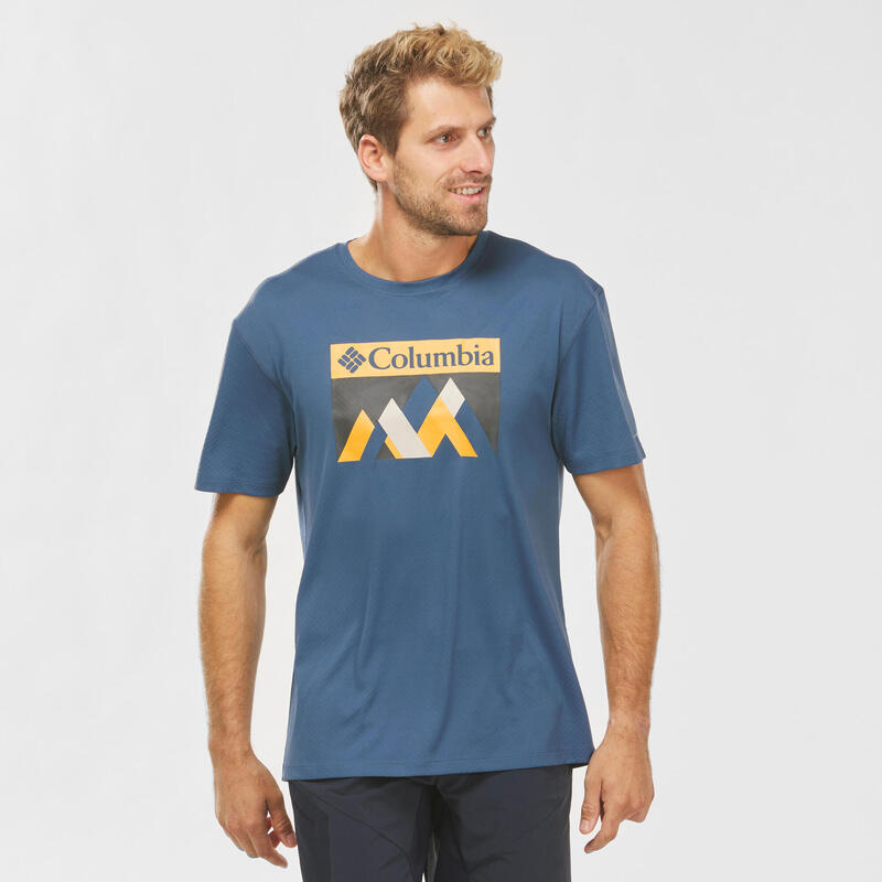 Camiseta de senderismo montaña manga corta - Columbia Bellport Hombre Azul 
