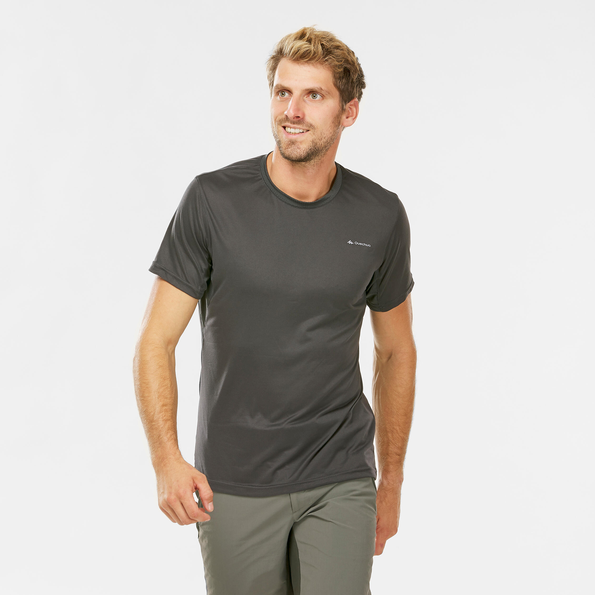 Men's Hiking T-Shirt - MH 100 Dark Grey - Carbon grey - Quechua - Decathlon