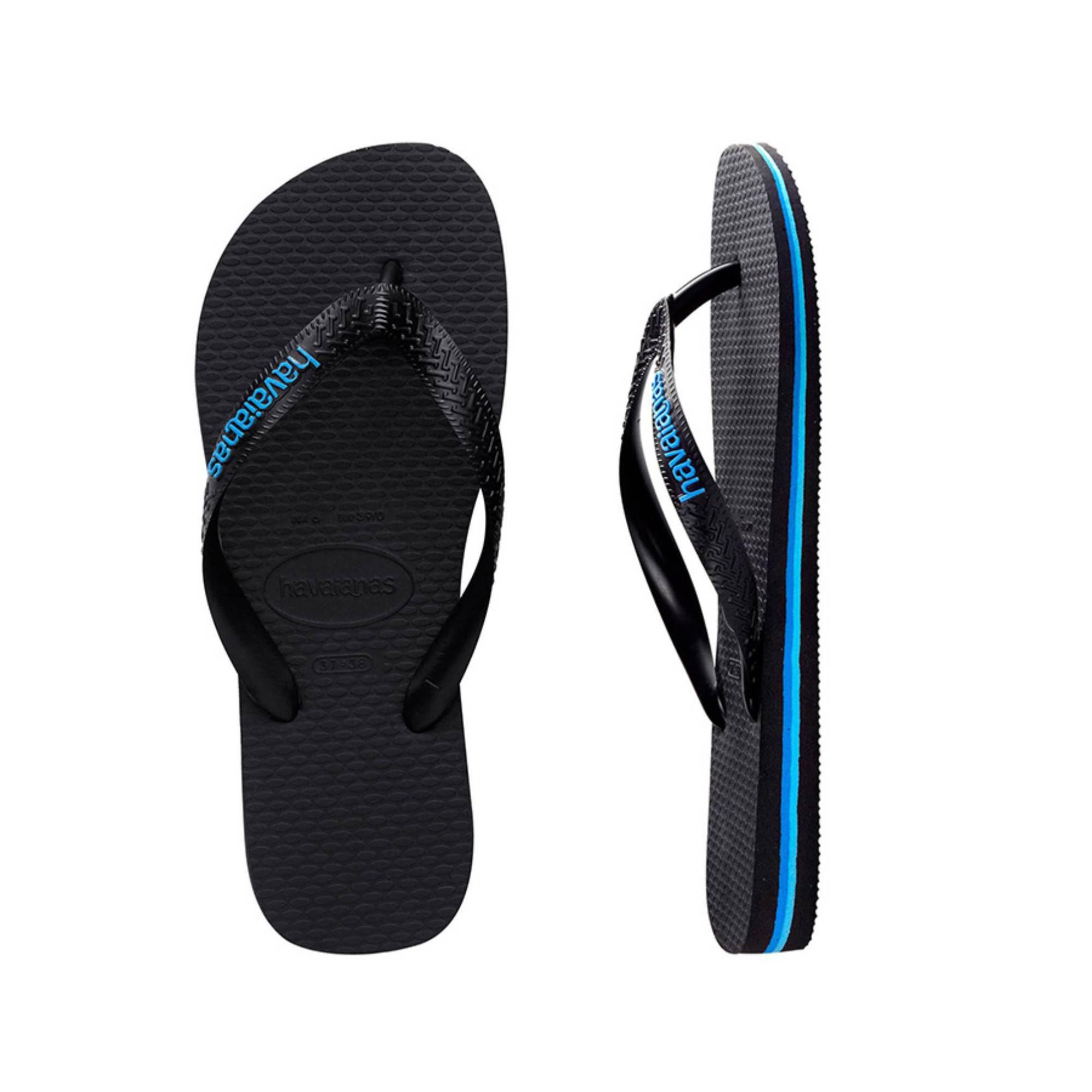Chinelos de Surf Havaianas Logo Filete Homem - Preto e Azul 3/4