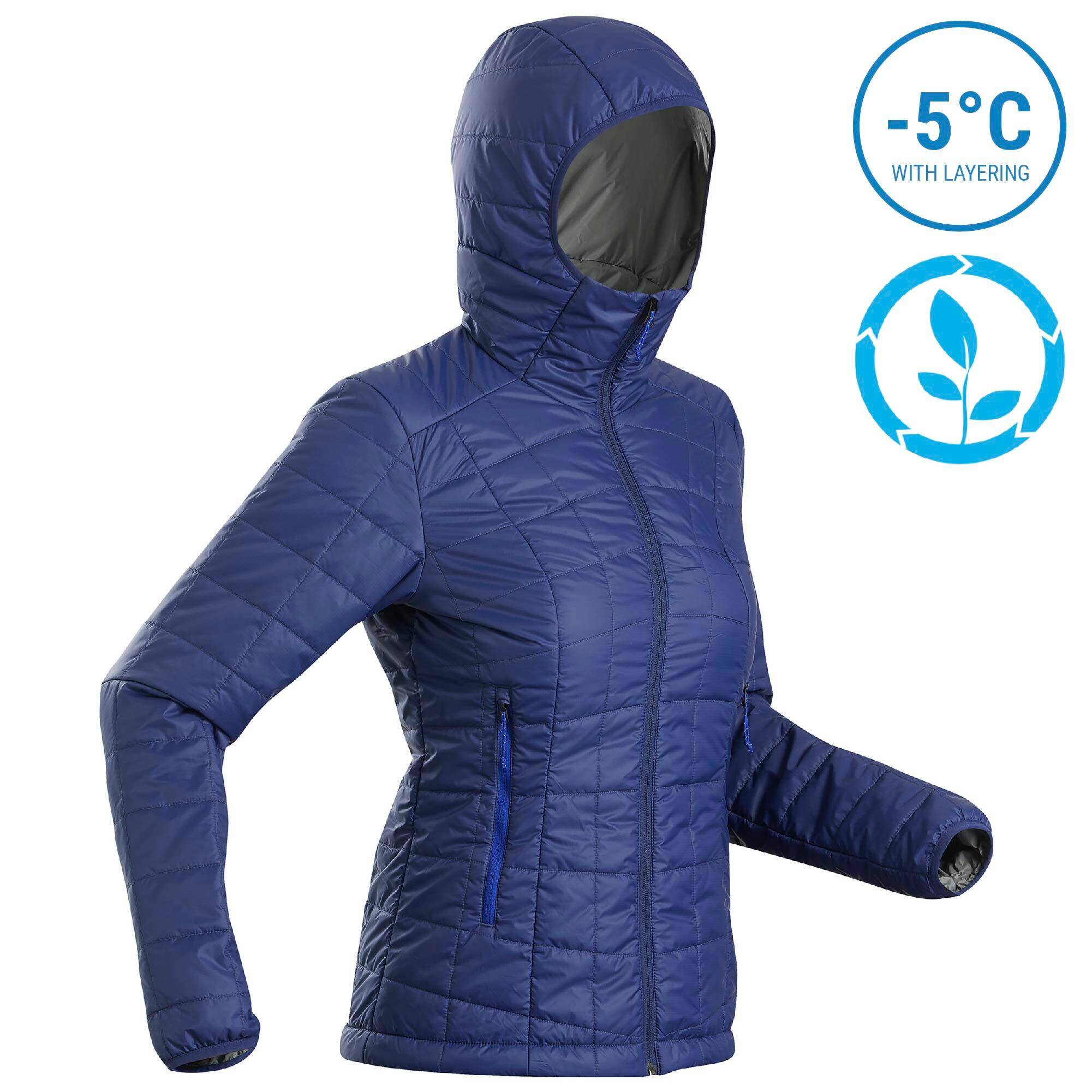 Women’s Hooded Mountain Trekking Insulated Jacket TREK100 - Blue -  1