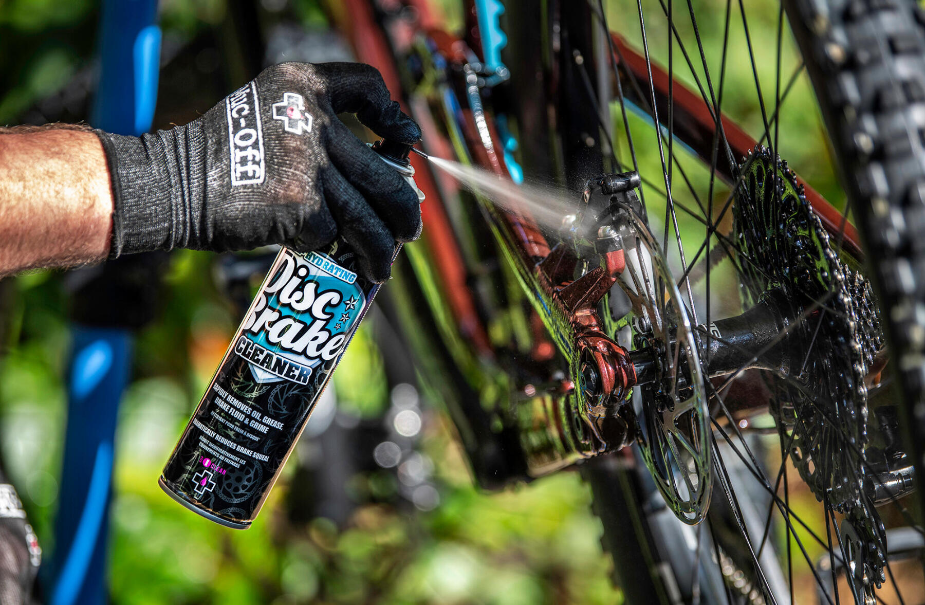 Use Muc-off dis brake cleaner to keep your bike brake system more clean