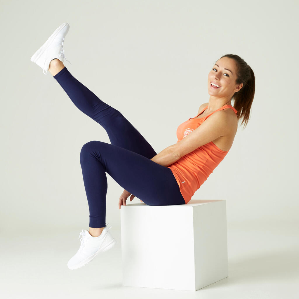 Legging fitness long coton extensible ceinture basse femme - Salto noir