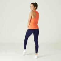 Legging fitness long coton extensible ceinture basse femme - Salto bleu marine