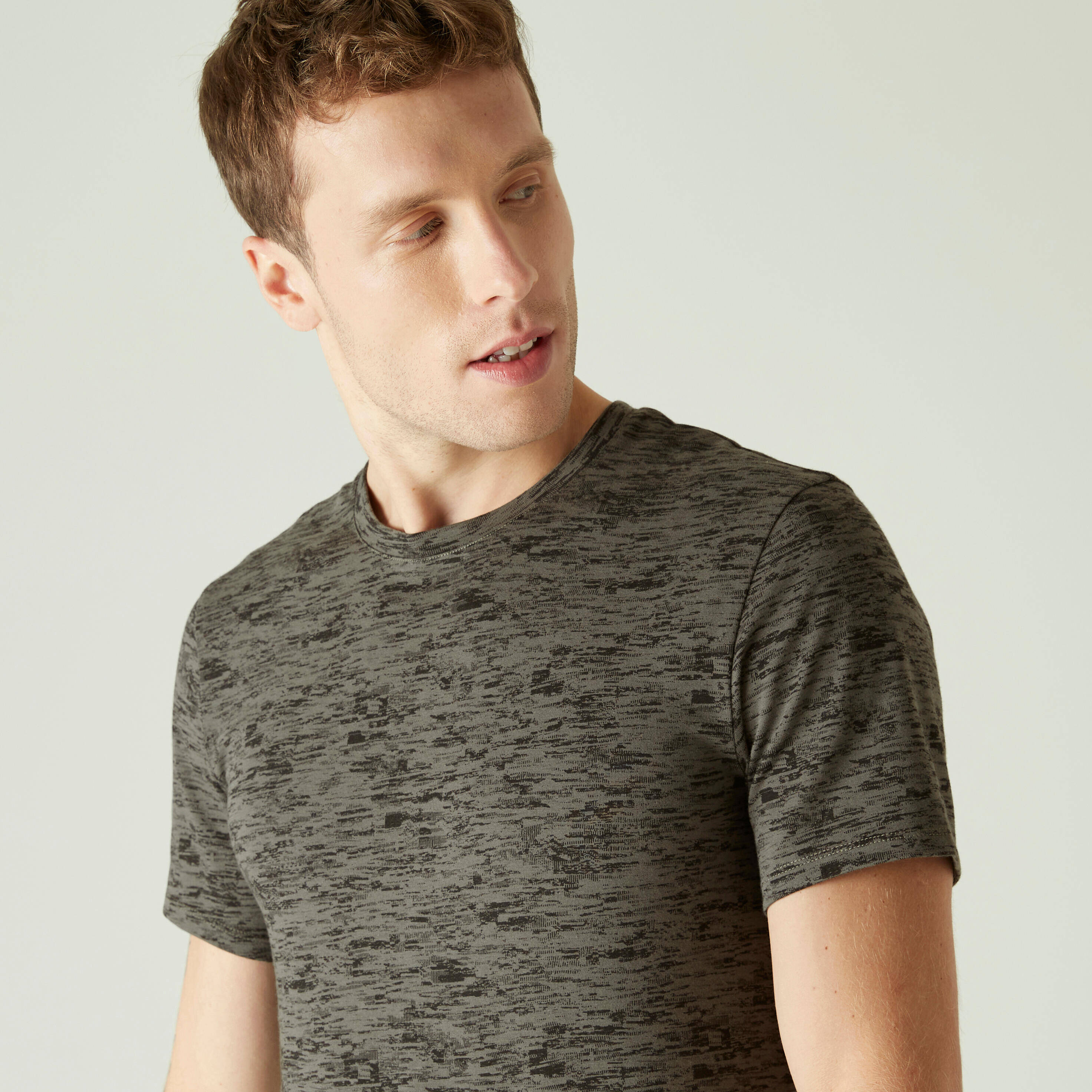 Men Cotton Blend Gym T-shirt Slim fit 500 - Khaki Print -  5