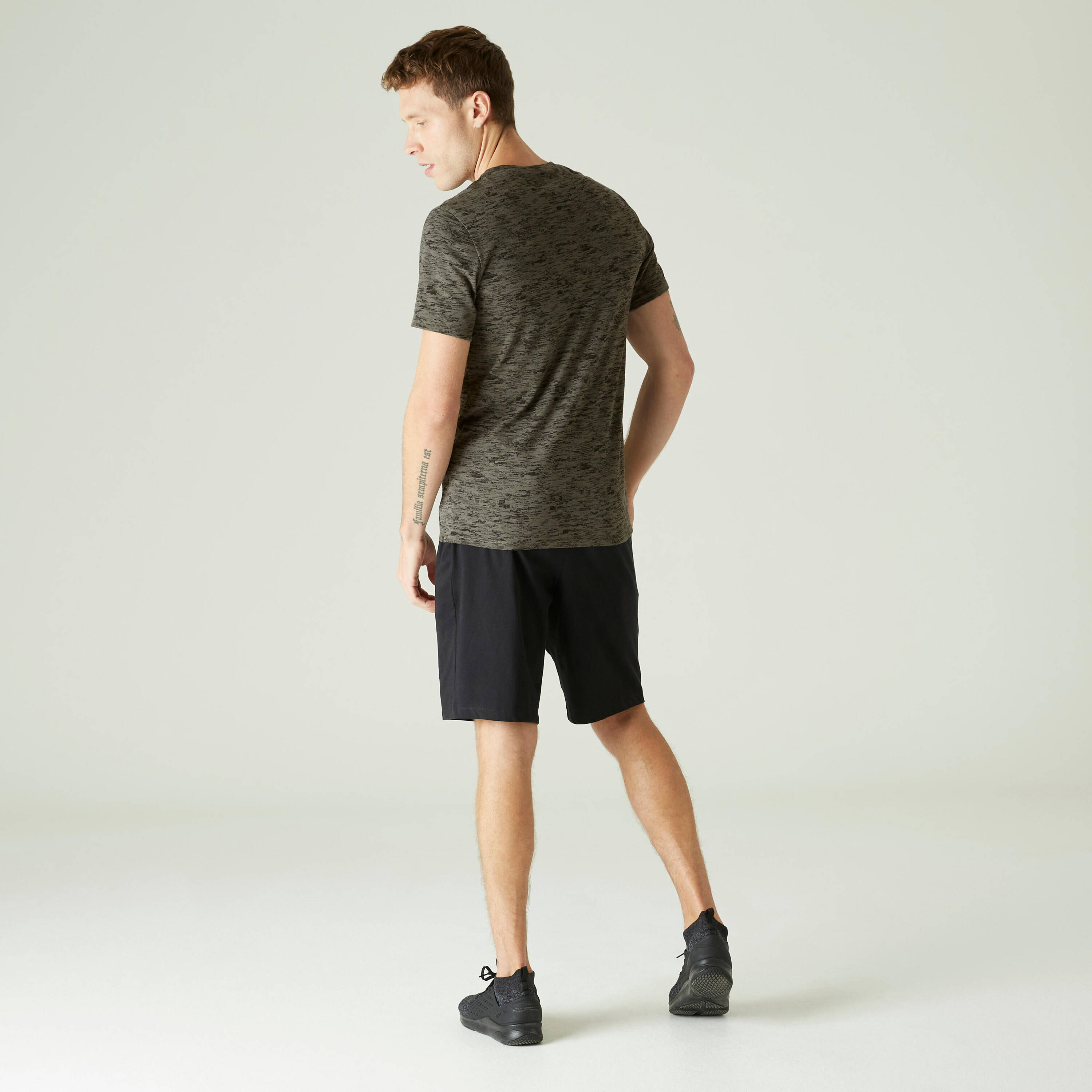 Men Cotton Blend Gym T-shirt Slim fit 500 - Khaki Print -  4
