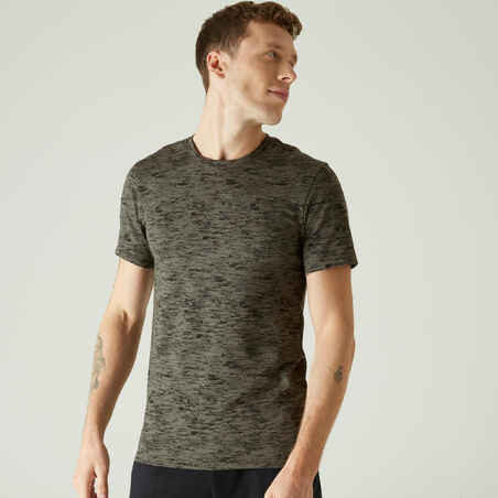 Camiseta fitness manga corta algodón extensible slim Hombre caqui