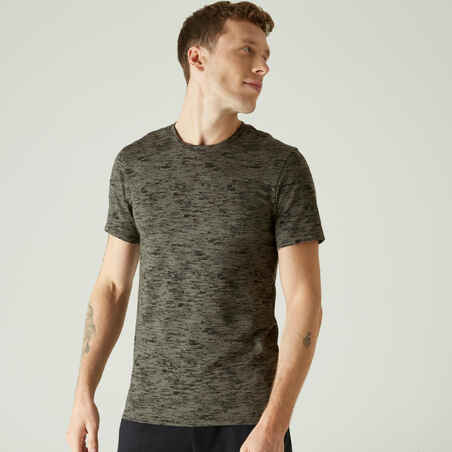 Men's Slim-Fit Fitness T-Shirt 500 - Grey/Khaki