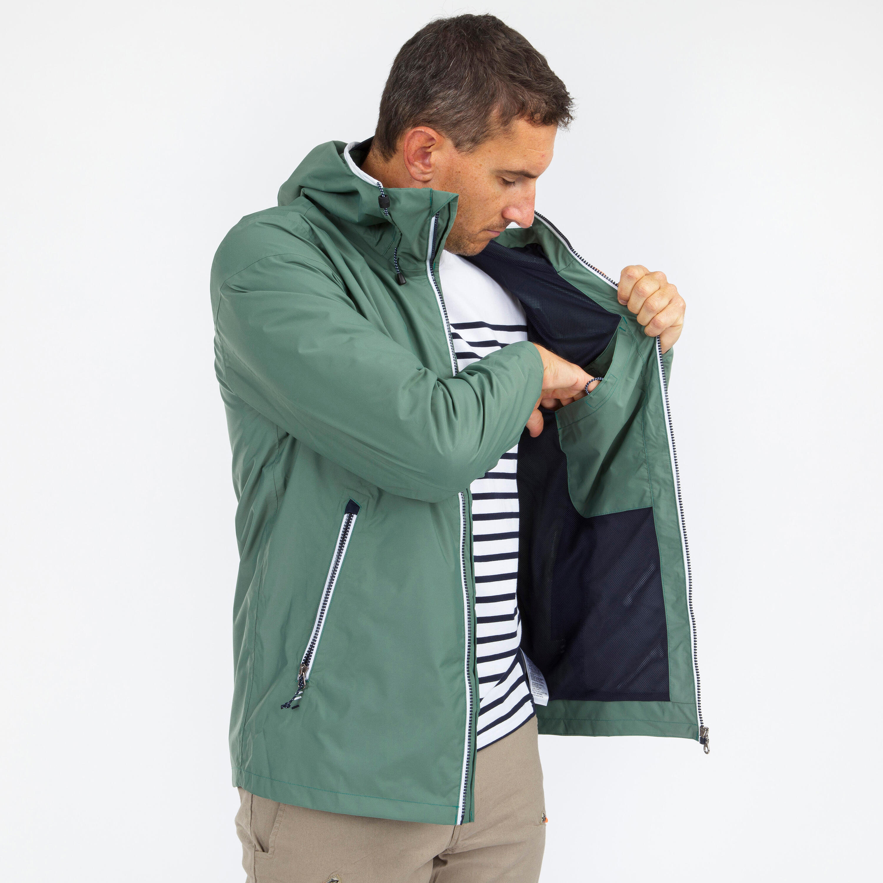 TRIBORD Chaqueta impermeable cortavientos lluvia vela Hombre Sailing 100 verde