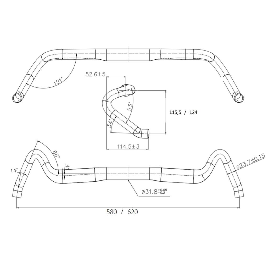 31.8 mm Bikepacking / Gravel Handlebar Reach 52.6 mm Flare 24° Sweep 4°