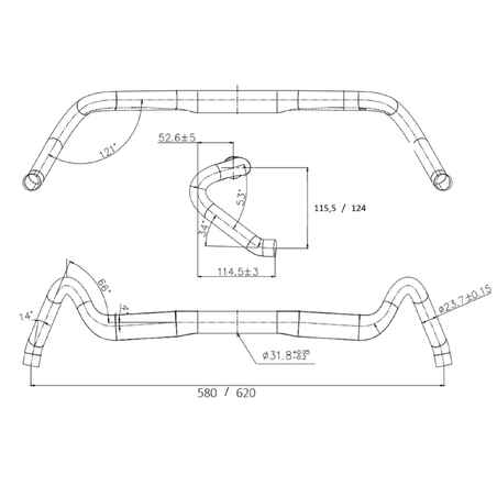 31.8 mm Bikepacking / Gravel Handlebar Reach 52.6 mm Flare 24° Sweep 4°