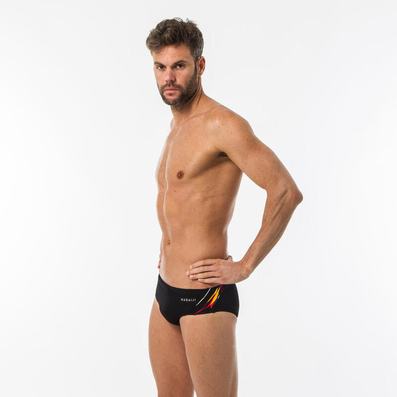 MAILLOT DE BAIN NATATION HOMME SLIP 900 YOKE NOIR KAL ROUGE