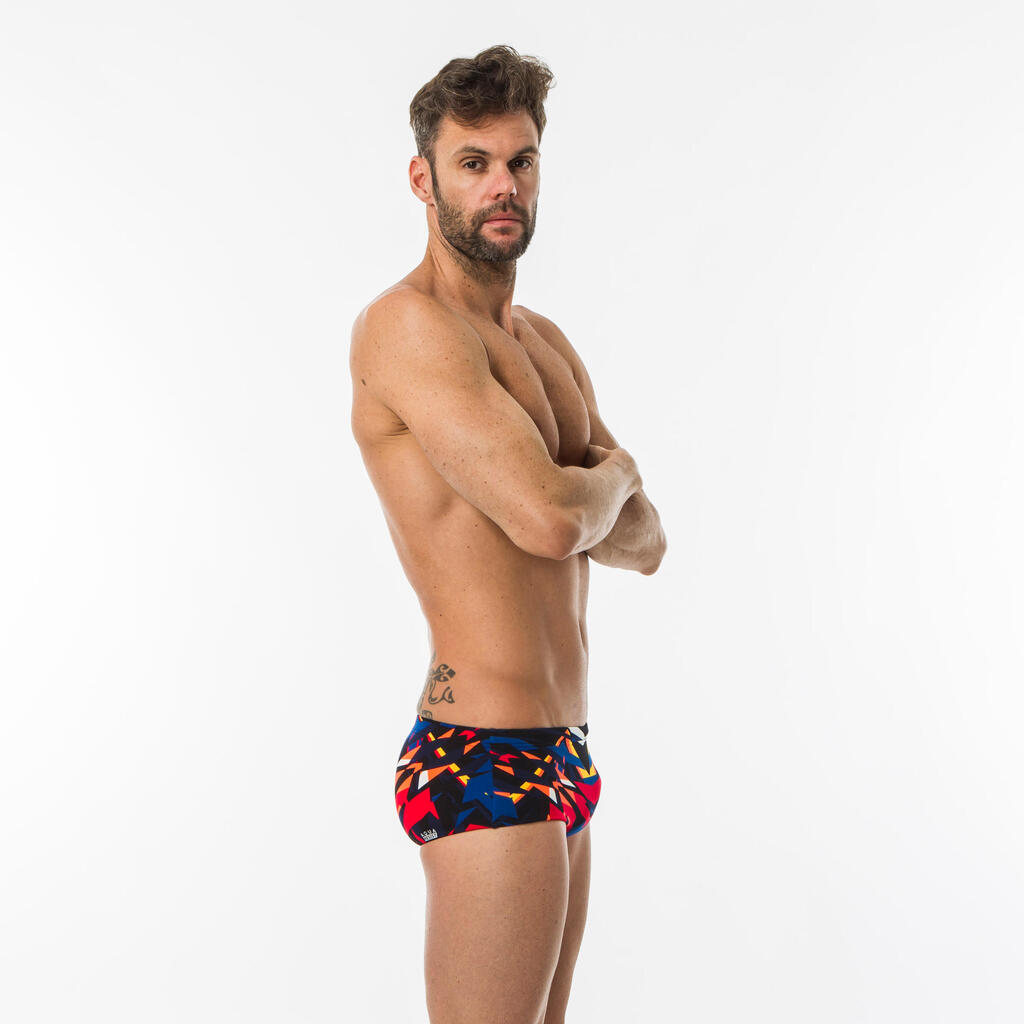 MEN'S SWIMMING SQUARE-CUT TRUNKS LARGE 900 BLACK BLAST RED