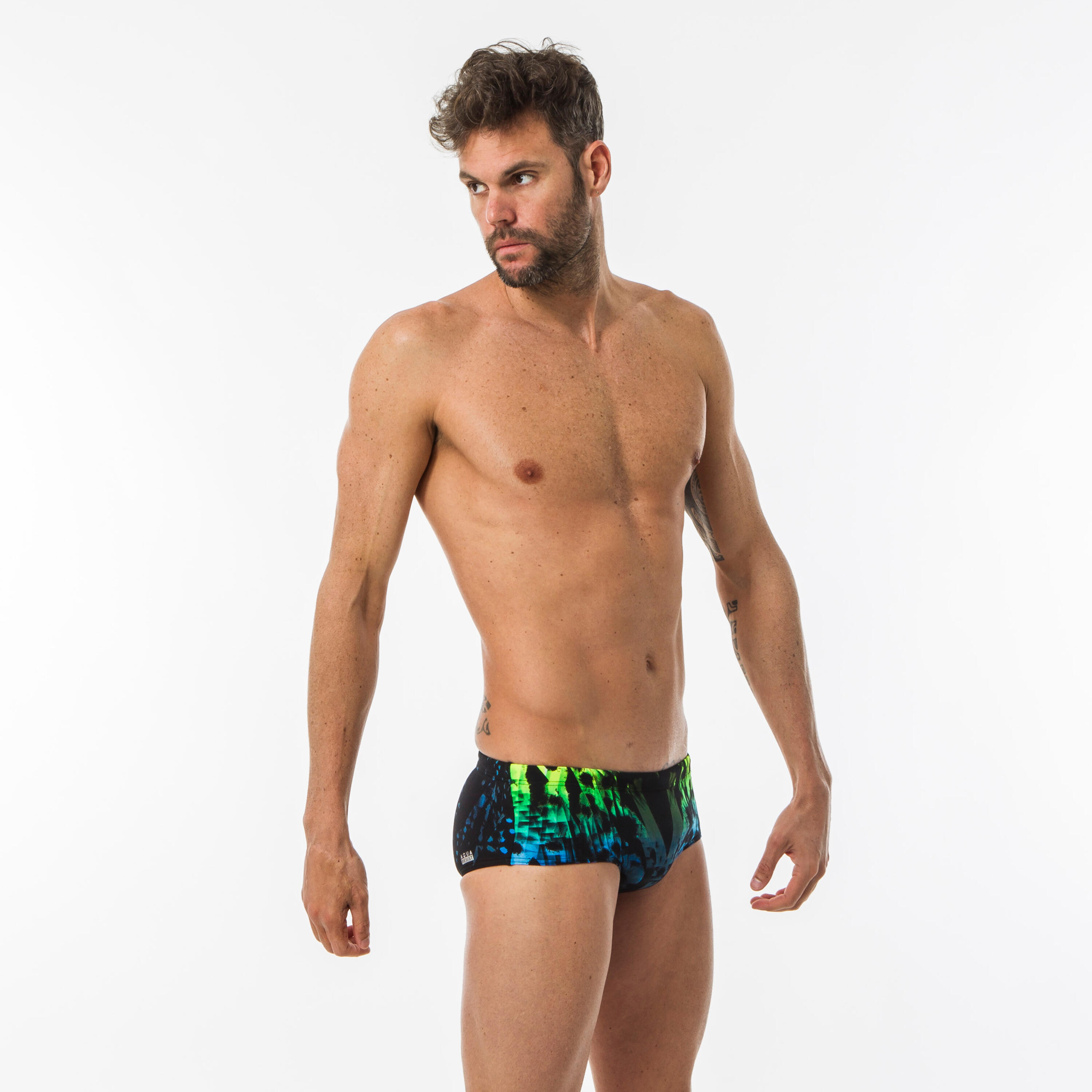 Men's Square-cut Swim Briefs 900 Leo Green 5/10