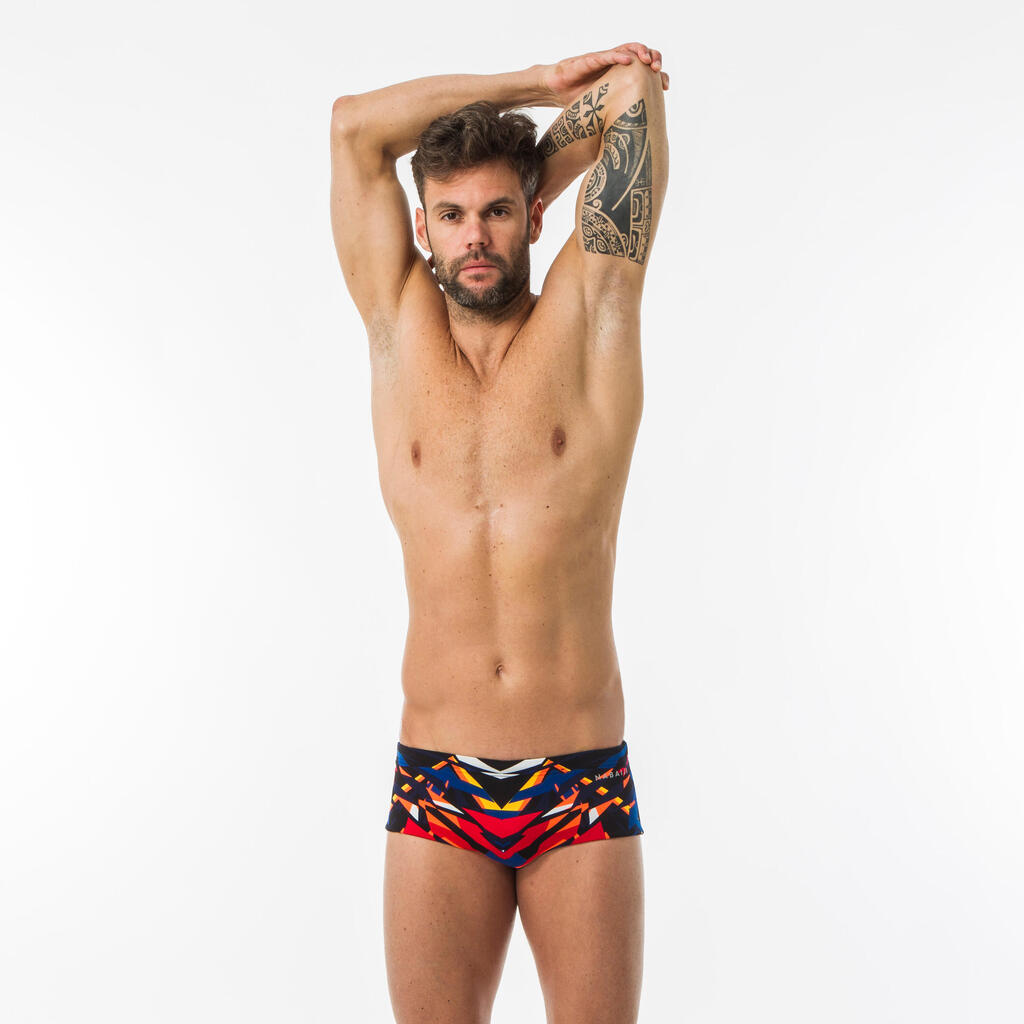 MEN'S SWIMMING SQUARE-CUT TRUNKS LARGE 900 BLACK BLAST RED