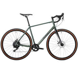 Comfortable carbon fork and disc brake gravel bike, green