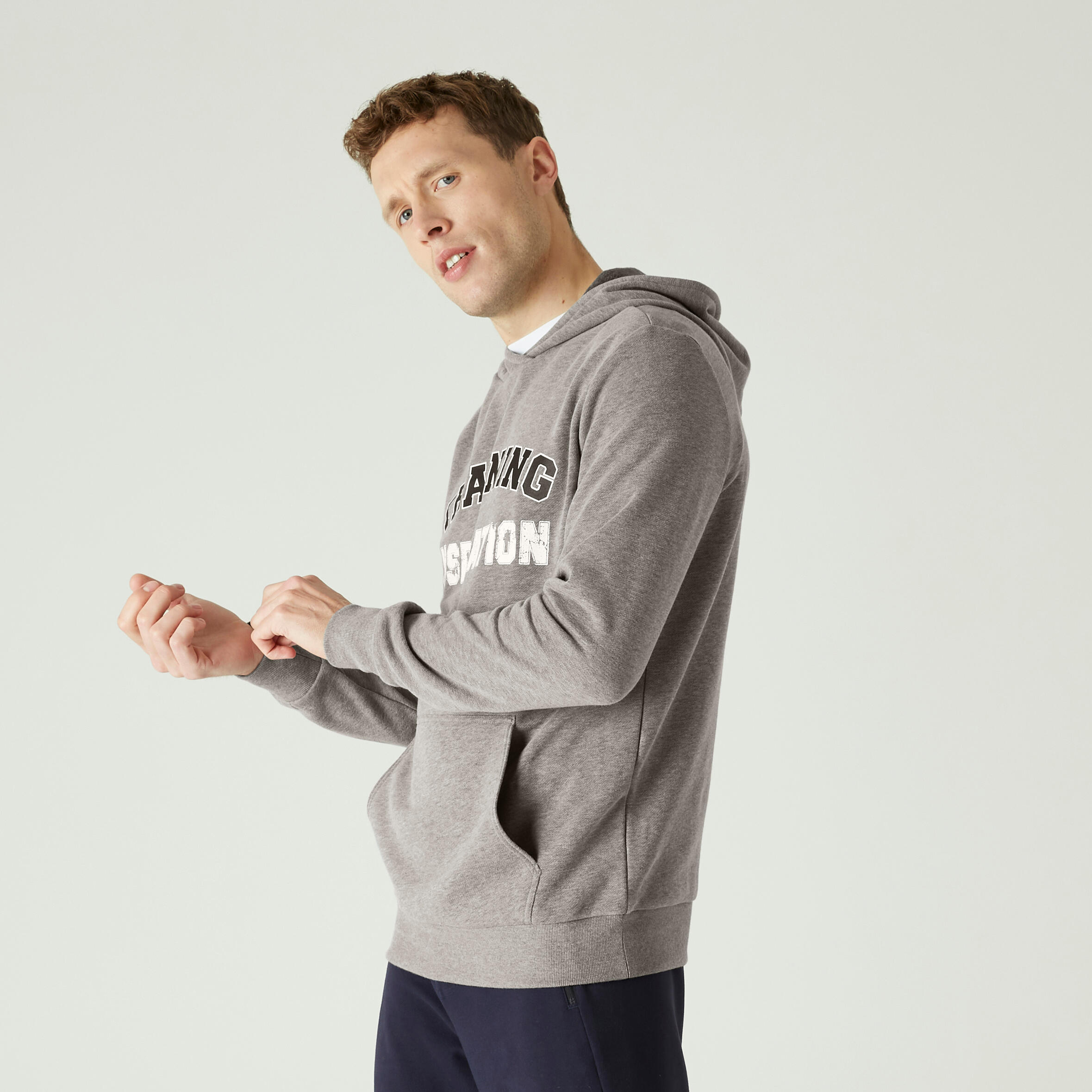 

Fitness Hoodie with Kangaroo Pocket - Grey Pattern -  By DOMYOS | Decathlon