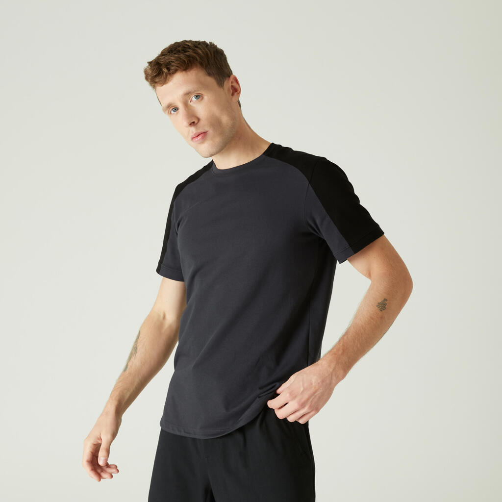 Curved-hem stretch cotton fitness t-shirt