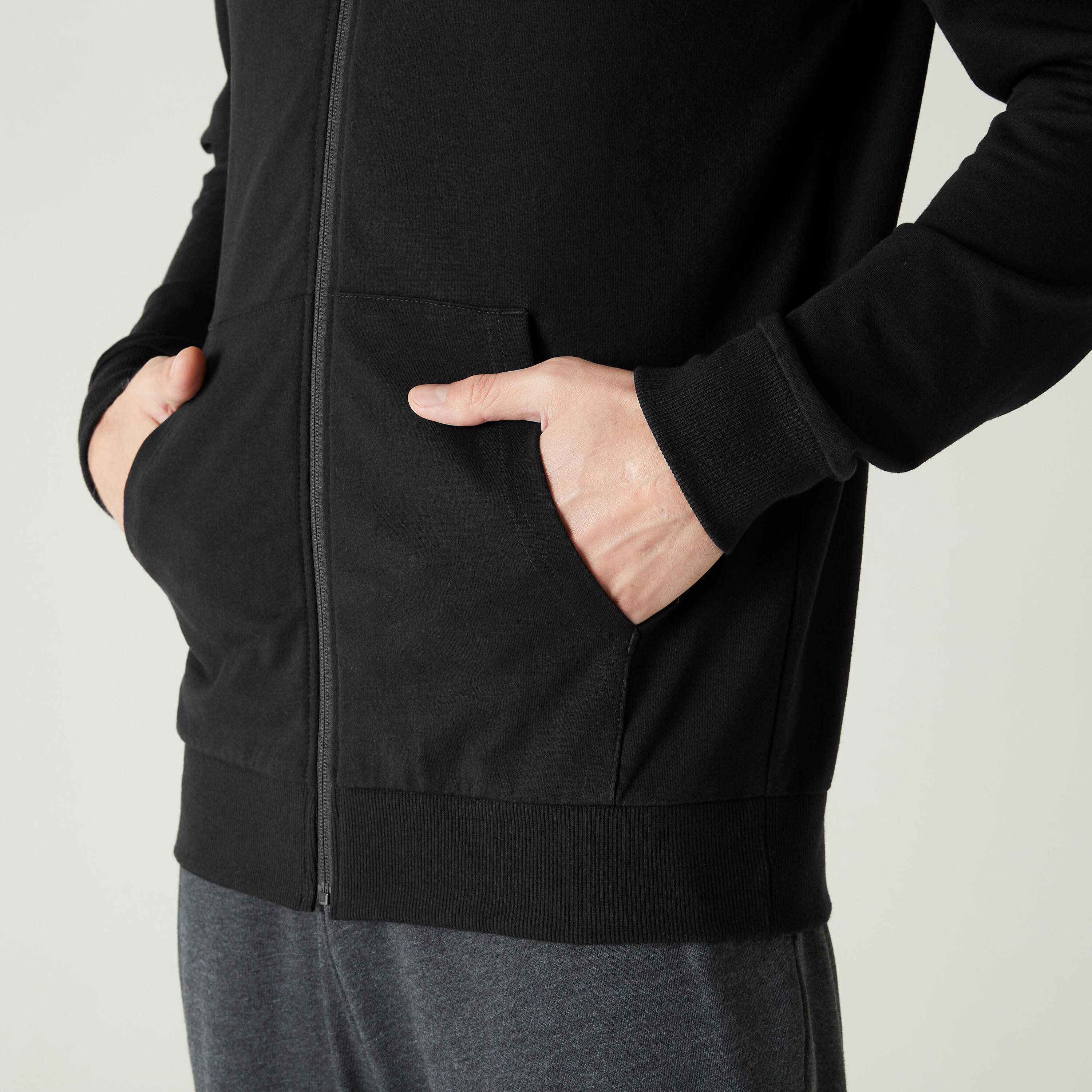 Men Sweatshirt With Hood and Zip 100 For Gym- Black -  5