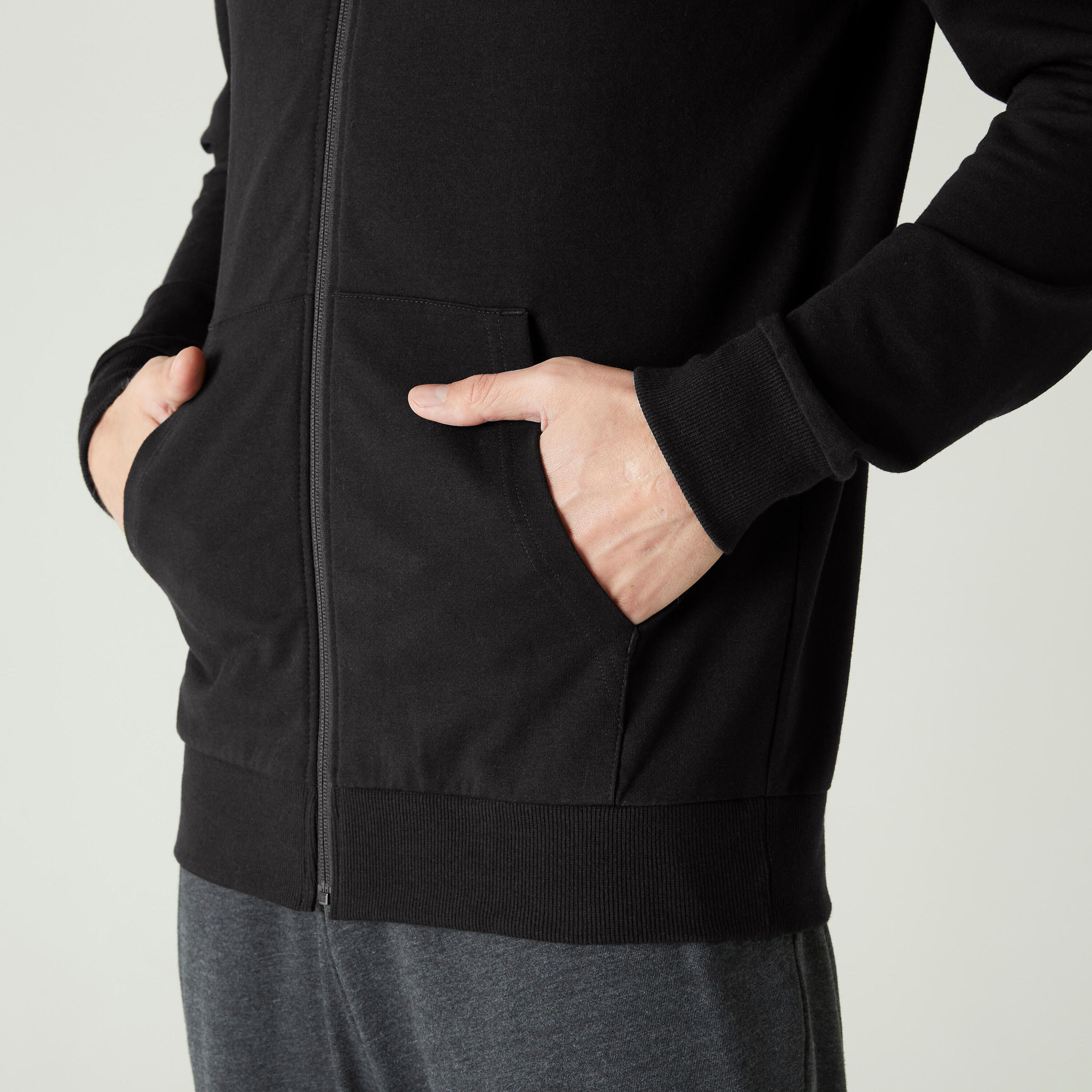 Men's Fitness Zip-Up Hoodie 100 - Black 5/7