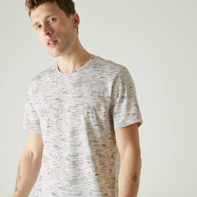 Men Tshirt For Gym Poly-Cotton 500- White Print