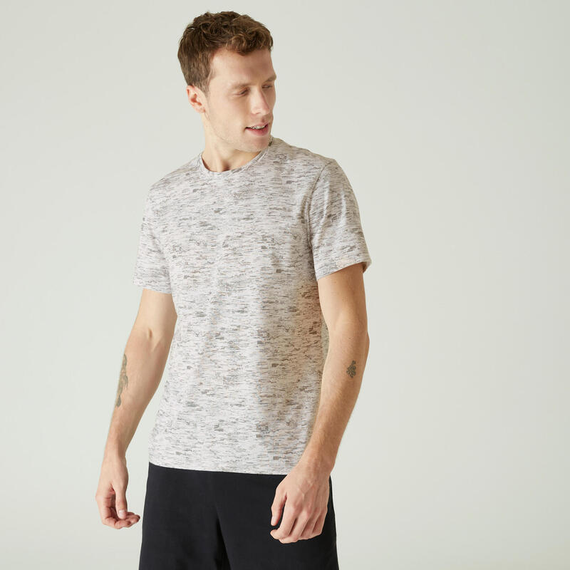 T-shirt fitness manches courtes coton extensible homme imprimé blanc glacier