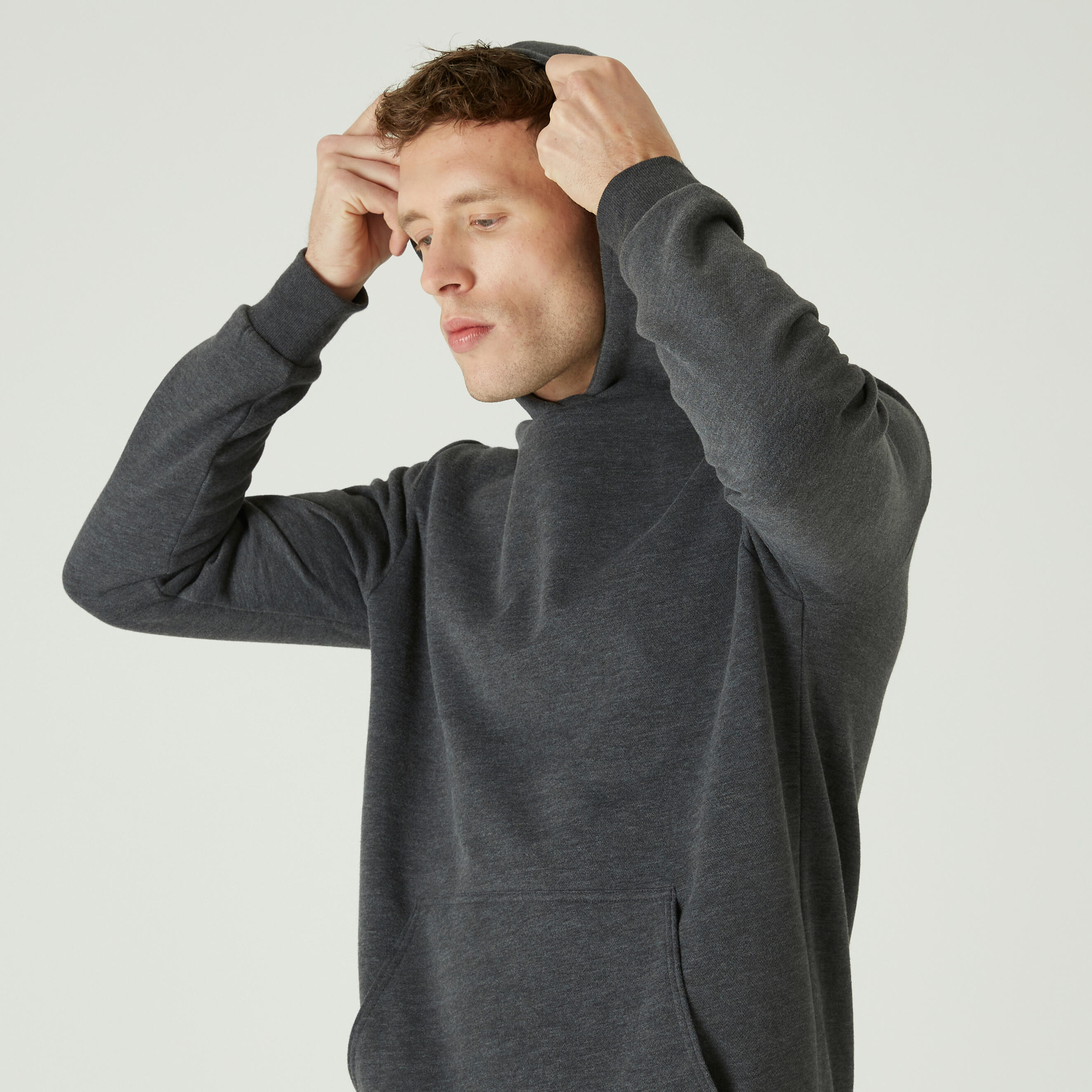 Men's Fitness Crew Hoodie 100 - Carbon Grey 4/6