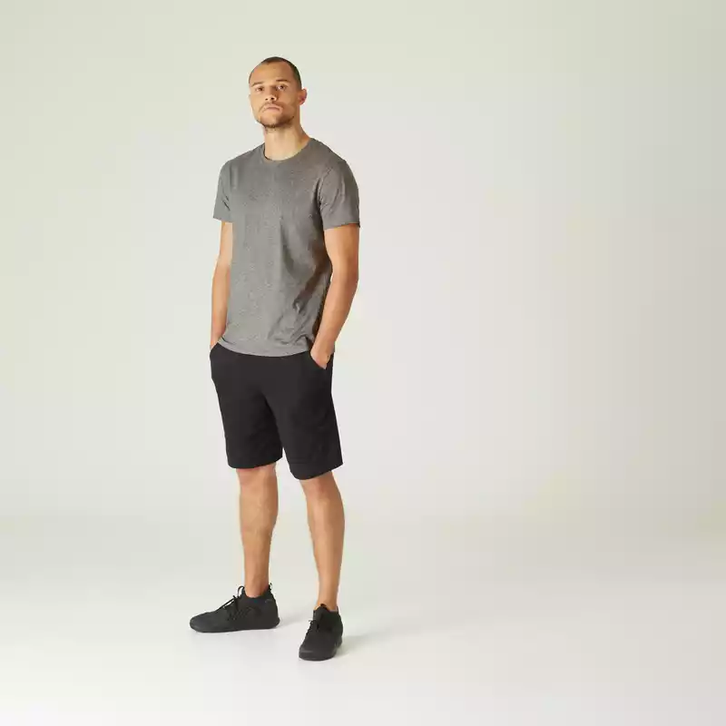Men's Short-Sleeved Straight-Cut Crew Neck Cotton Fitness T-Shirt Sportee - Grey