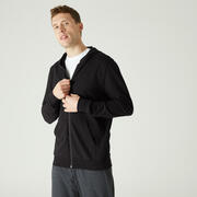 Men's Cotton Gym Jacket Hoodie 100 - Navy - Black