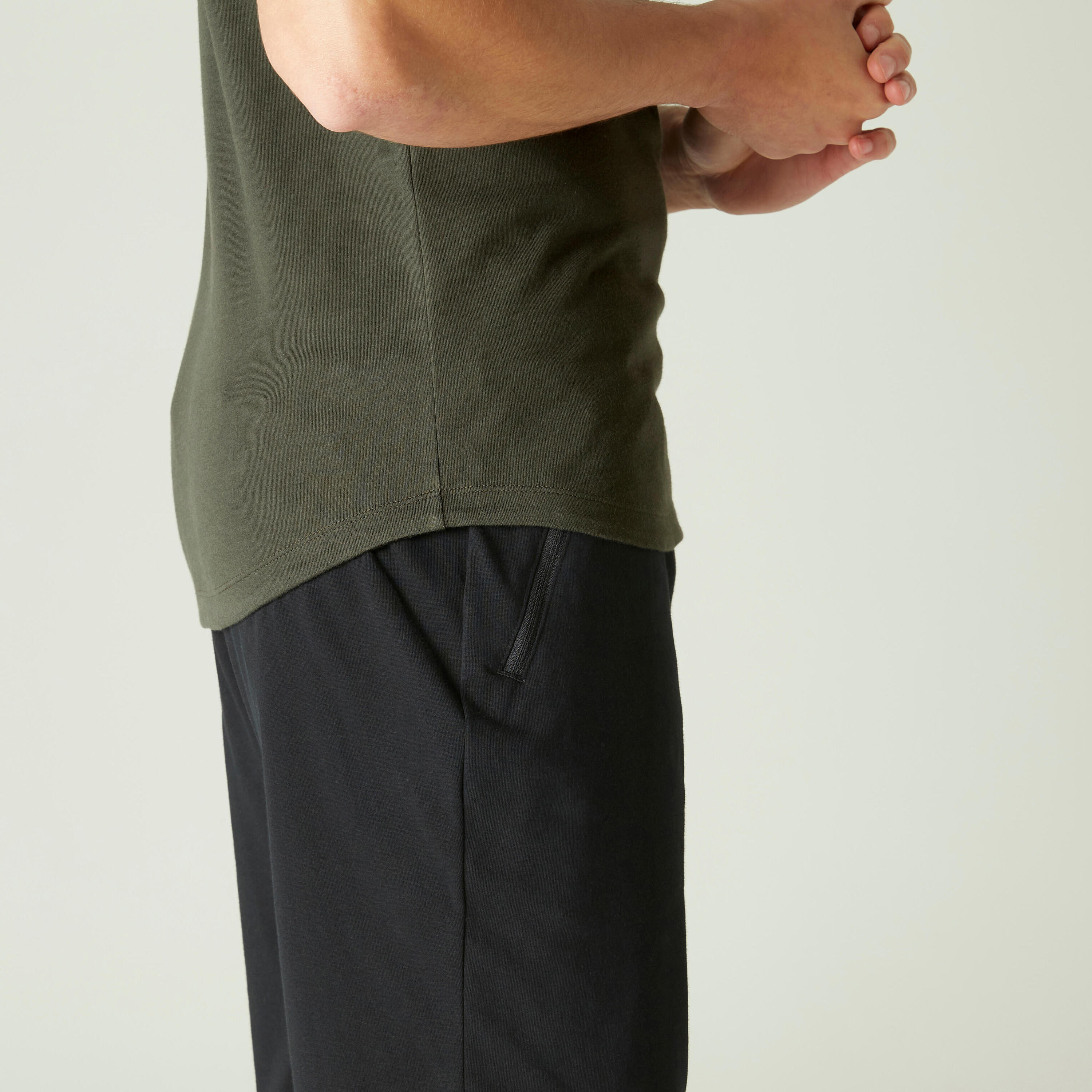 Fitness Slim-Fit Stretch Cotton T-Shirt with Rounded Hem - Khaki 3/8