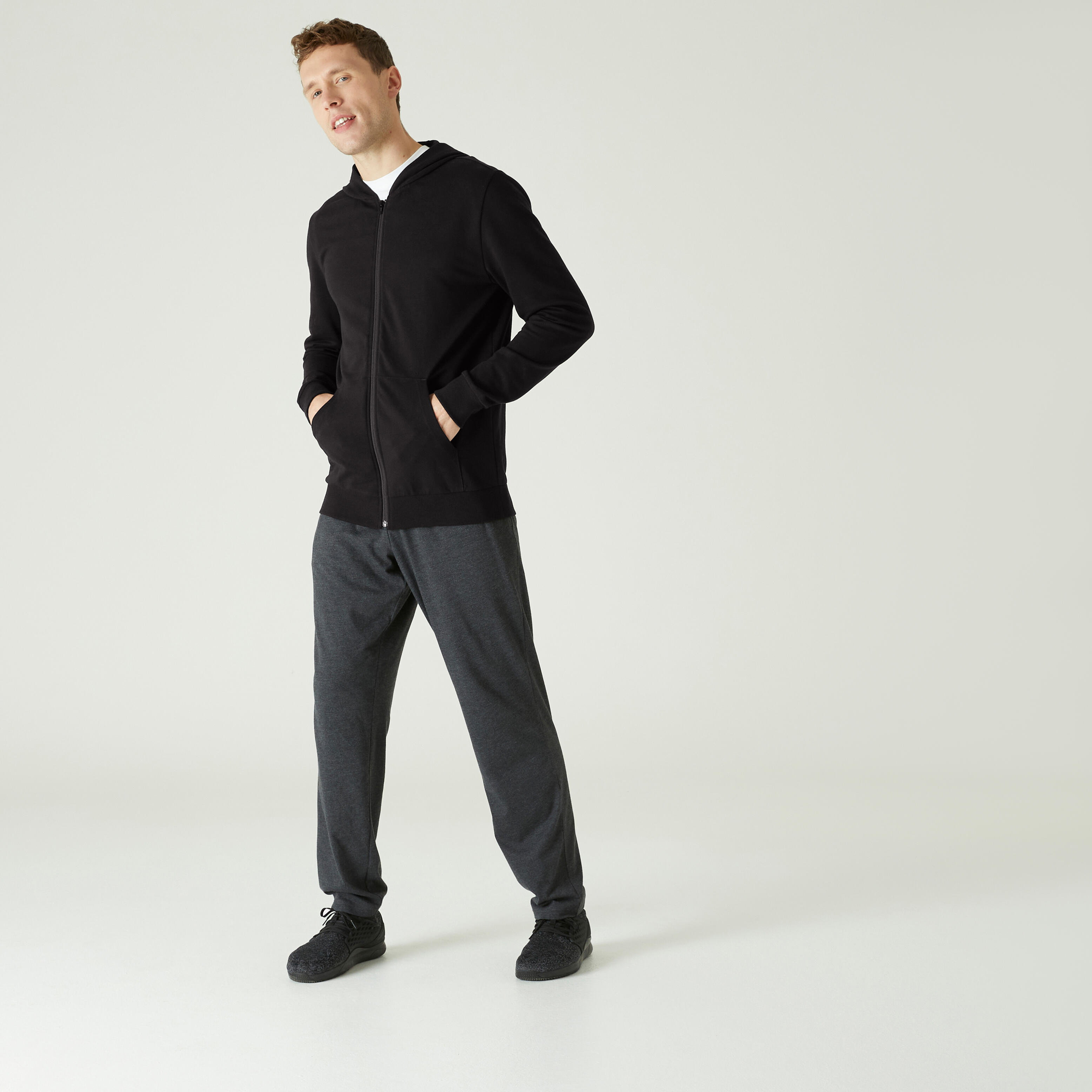 Men Sweatshirt With Hood and Zip 100 For Gym- Black