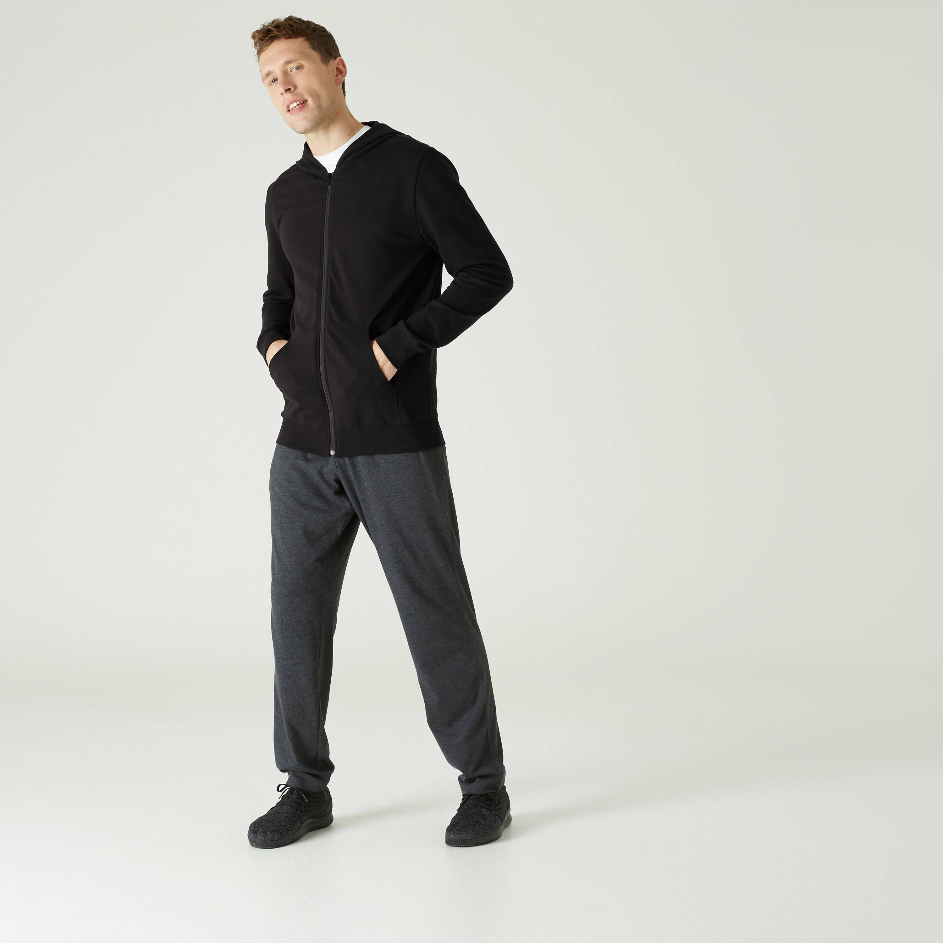Men Sweatshirt With Hood and Zip 100 For Gym- Black -  2