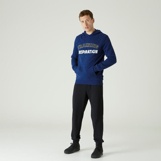 Men's Gym Hooded Sweater 100 Fleece Blue