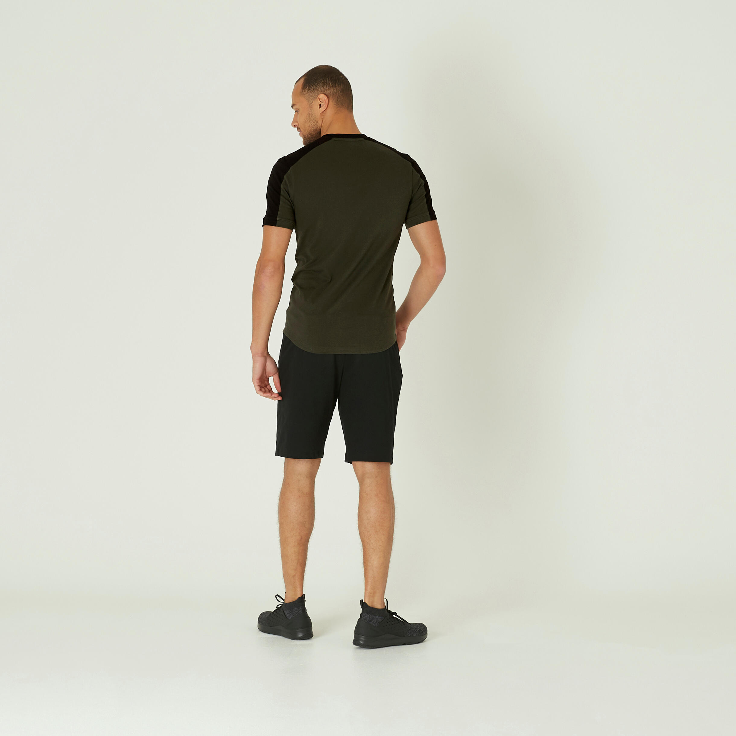 Fitness Slim-Fit Stretch Cotton T-Shirt with Rounded Hem - Khaki 4/8
