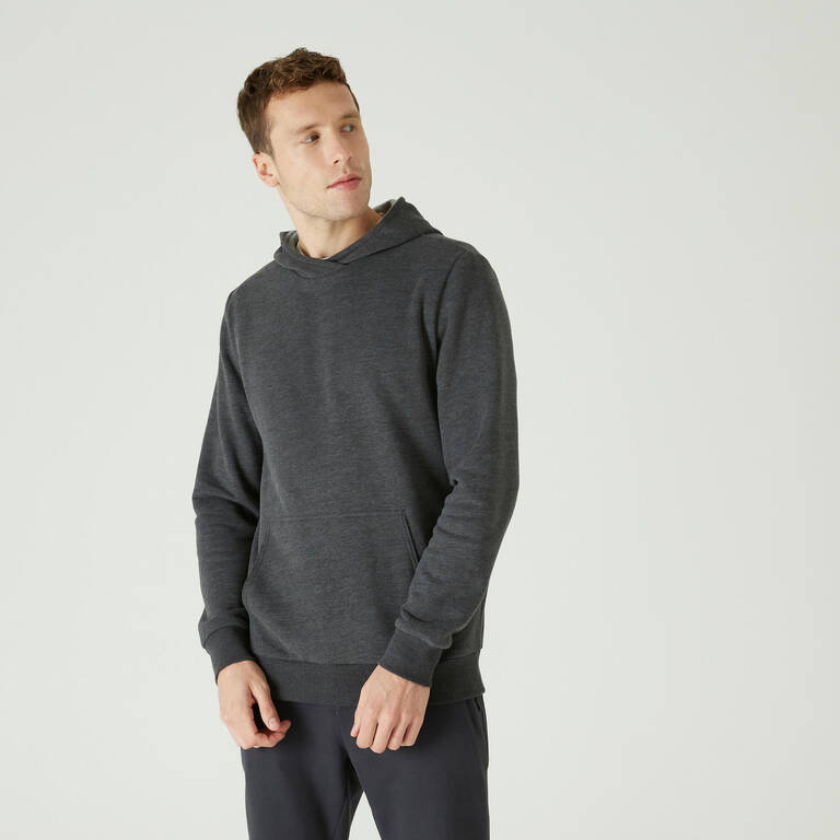 Men Sweatshirt With Hood Fleece 100 For Gym-Carbon Grey