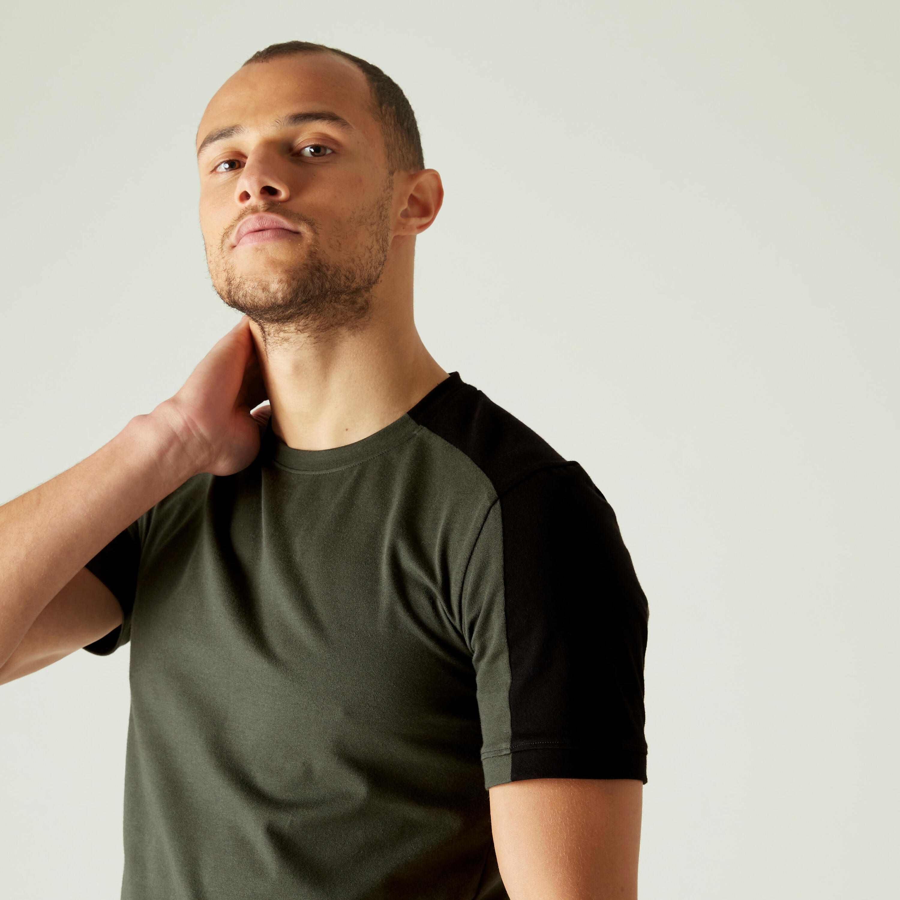 Fitness Slim-Fit Stretch Cotton T-Shirt with Rounded Hem - Khaki 5/8