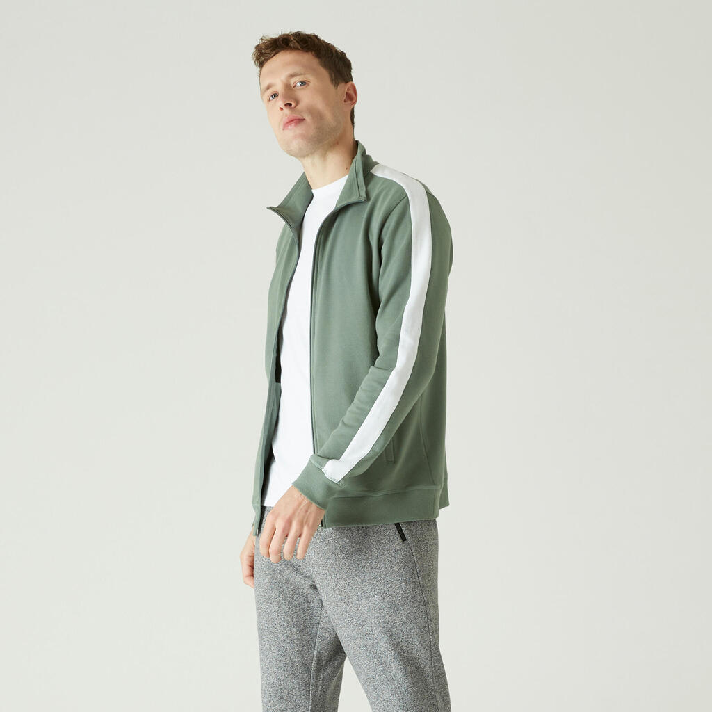 Men's zip-up fitness sweatshirt 500 - green/glacier white