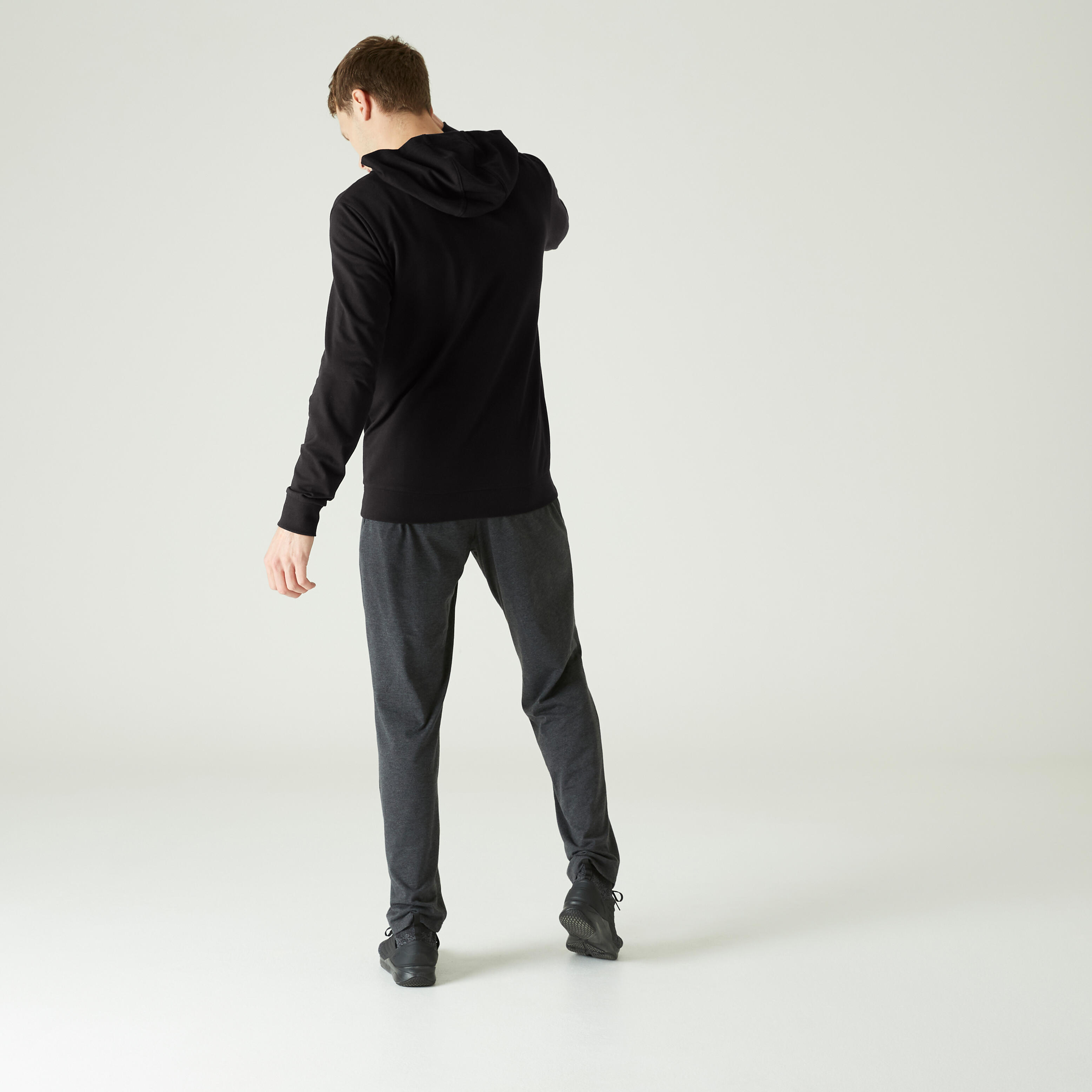 Men Sweatshirt With Hood and Zip 100 For Gym- Black
