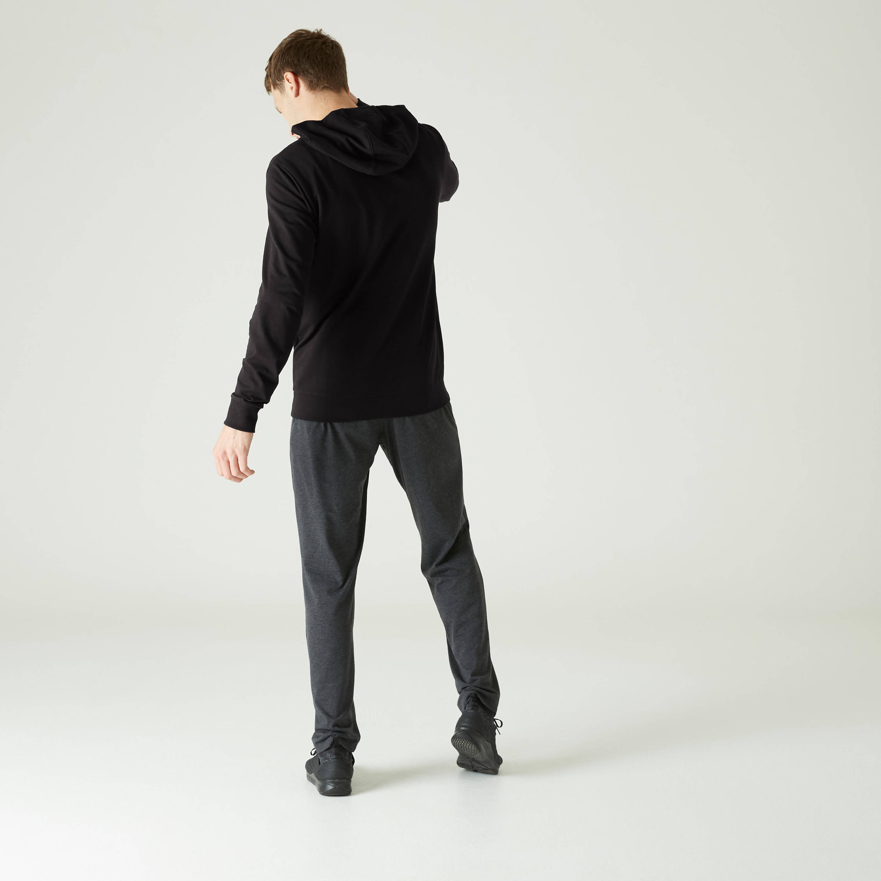 Men Sweatshirt With Hood and Zip 100 For Gym- Black -  3