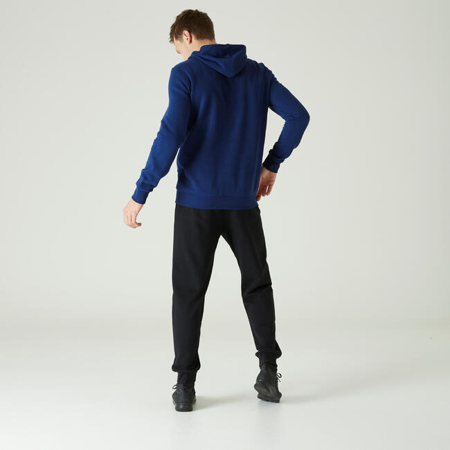 Men's Gym Hooded Sweater 100 Fleece Blue